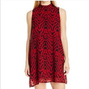 BB Dakota Mock Neck Red Ikat Print Shift Dress